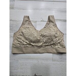 Sankom Patent Lace Bra Beige Nude Posture Support Wireless Bralette XL-XXL